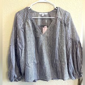 Oversized Gray and White Striped Peasant Shirt